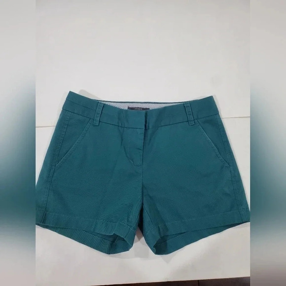 J.crew Women's Size 2 4"‎ Chino Shorts Forest Green Solid 100% Cotton Flat Front - Picture 1 of 7